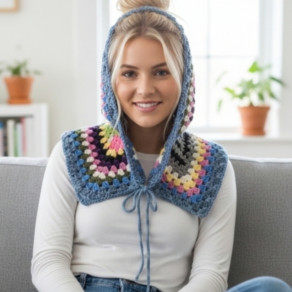 Handmade 6-in-1 Crochet Granny Square Crochet SwimTop Skirt Shawl Scarf Hat OOAK - Picture 14 of 17